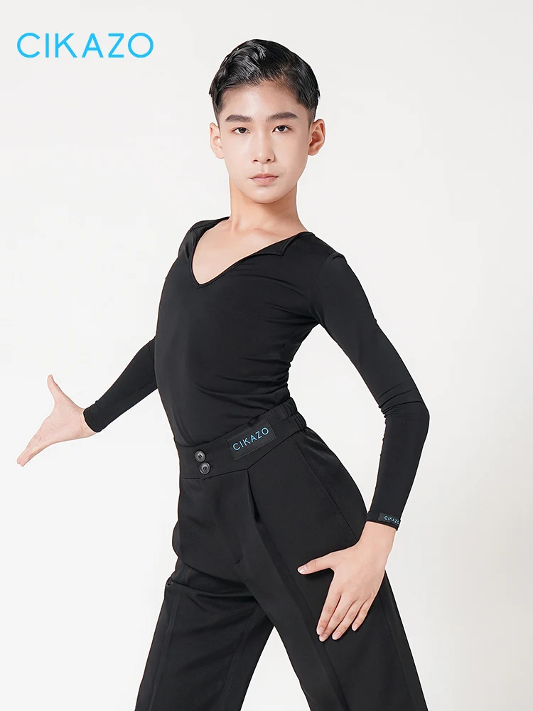 Latin Dance Suit Boys' Autumn/Winter Long Sleeve Top Professional Training V-Neck T-shirt