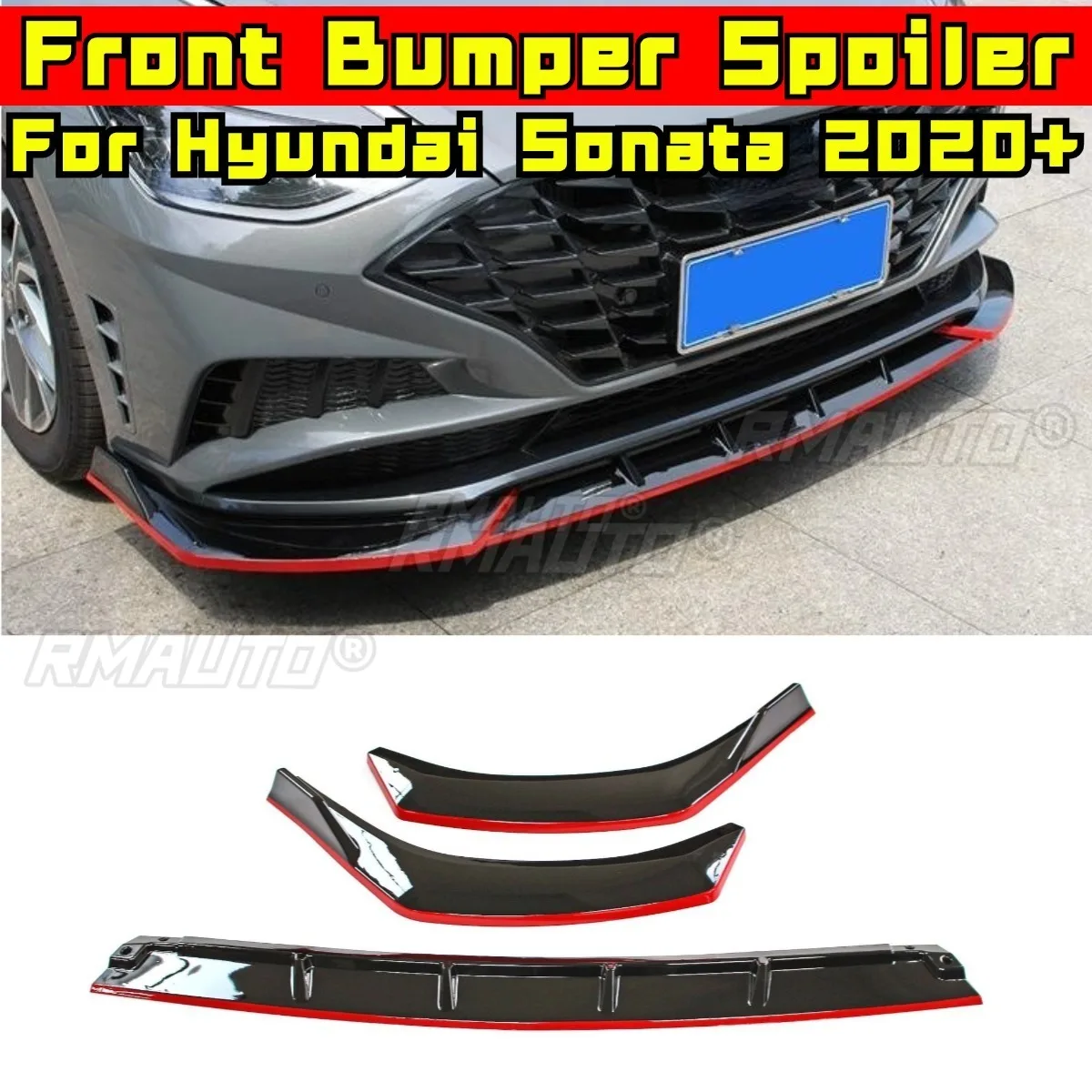 

3PCS Car Front Bumper Spoiler Lip Diffuser Modification Part For Hyundai Sonata 2020+ Blade Style Bumper Guard Protector Cover