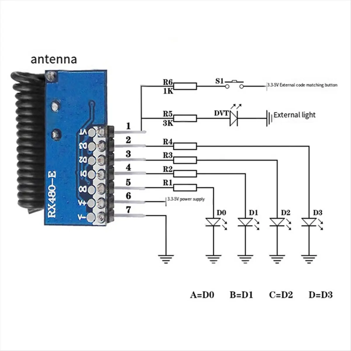 SWXF 315Mhz Receiver Learning Code Decoder Module Wireless 4 CH Output for Remote Controls 1527 2262 Encoding
