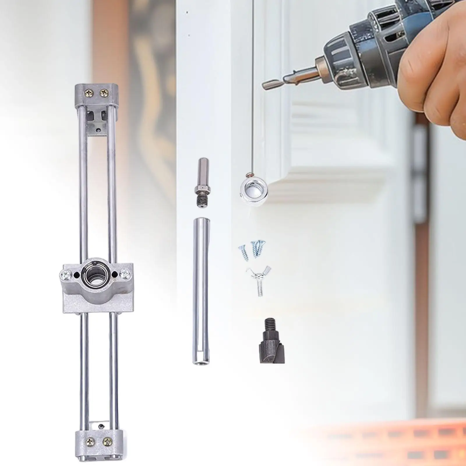 Door Lock Hole Opener Kit Easy to Install Mortise Jig Multifunctional Woodworking Tool with Drill Rod for Bedroom Living Room
