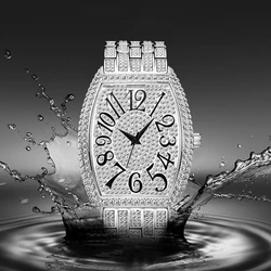 Luxury Ice Out Mens Watches Popular Tonneau Full Diamond Silver Geneva Male Watch Hip Hop Original Waterproof relogio masculino