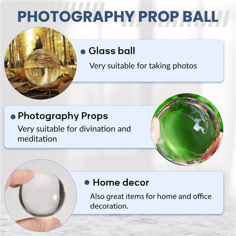 AED5-Transparent Color Glass Crystal Ball Healing Sphere Photography Props Ball Decor