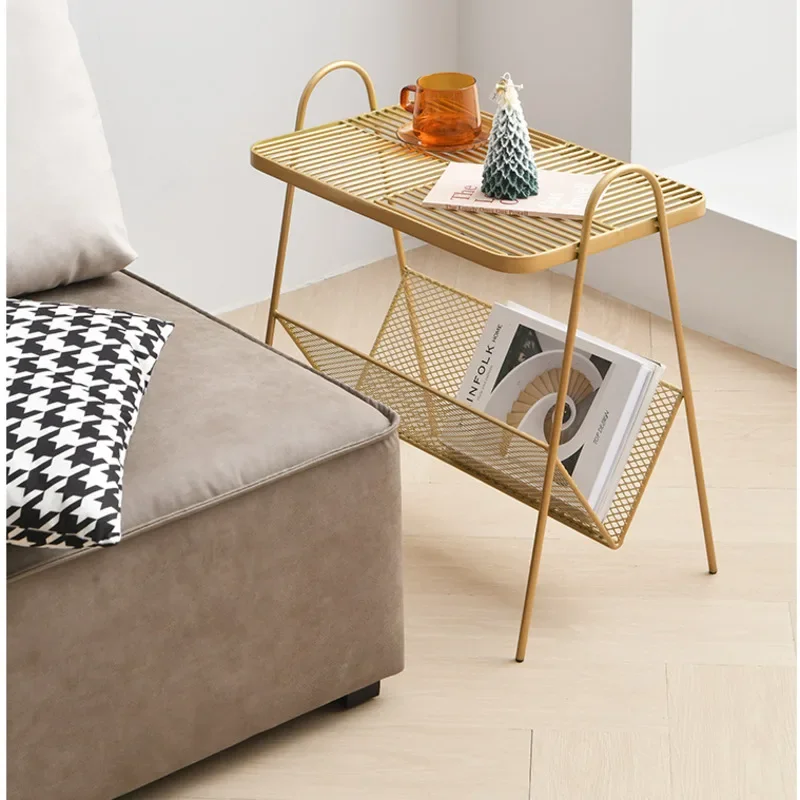 High Value Gold Iron Coffee Table, Double Layer Bedside Table, Practical Room Desk, Stylish Home Furniture, Glamorous Decor