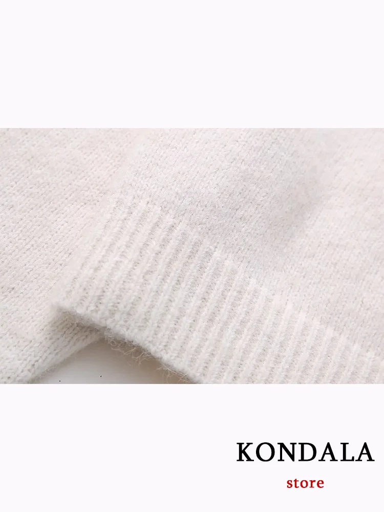 KONDALA Vintage Casual Women Sweater Solid O-Neck Long Raglan Sleeve Loose Short Sweater Fashion 2023 Autumn Winter Warm Tops