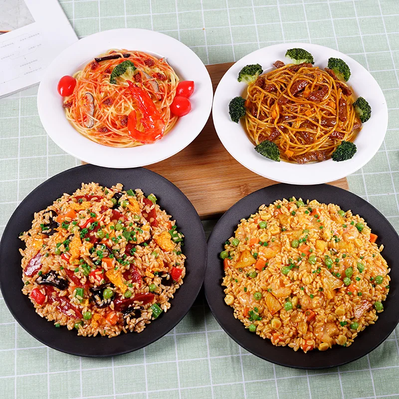 Comida China Artificial de Simulación, Fideos de Mariscos, Arroz con Carne, Modelo Decorativo, Pasta Falsa con Plato para Fotografía y Decoración de Tiendas