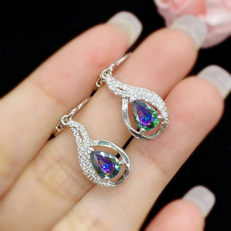 

AliExpress Wish Rainbow Topaz Inlaid Diamond for Women European and American Water Drop Shaped Stud Earrings Ear Clips