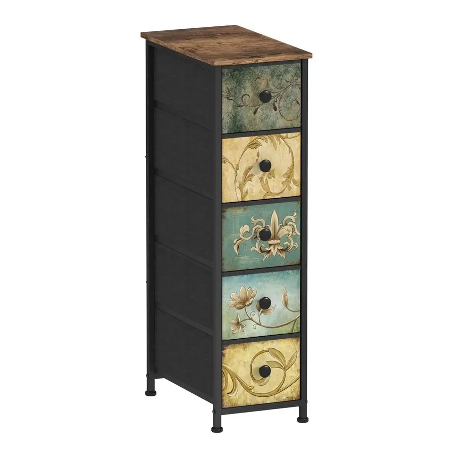 

Narrow Storage Dresser Slim Dresser with Retro Flowers Fabric Drawers Vertical Skinny Cabinet for Small Spaces,Bathroom,Bedroom