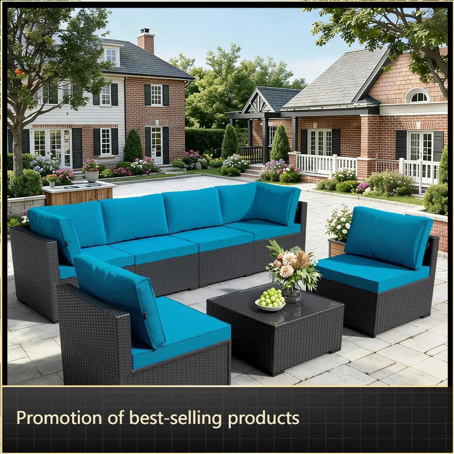 

Patio Furniture Set 7 Piece - All-Weather - Wicker Rattan Patio Outdoor Conversation Set, Modular Sectional Sofa for Backyard