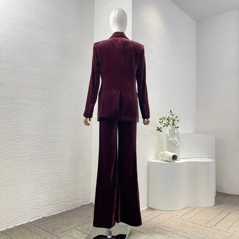 Ladies' Beard Red Long Sleeve Office Women Elegant High Quality Turn Down Collar Blazer Tops and Pants Set 2024