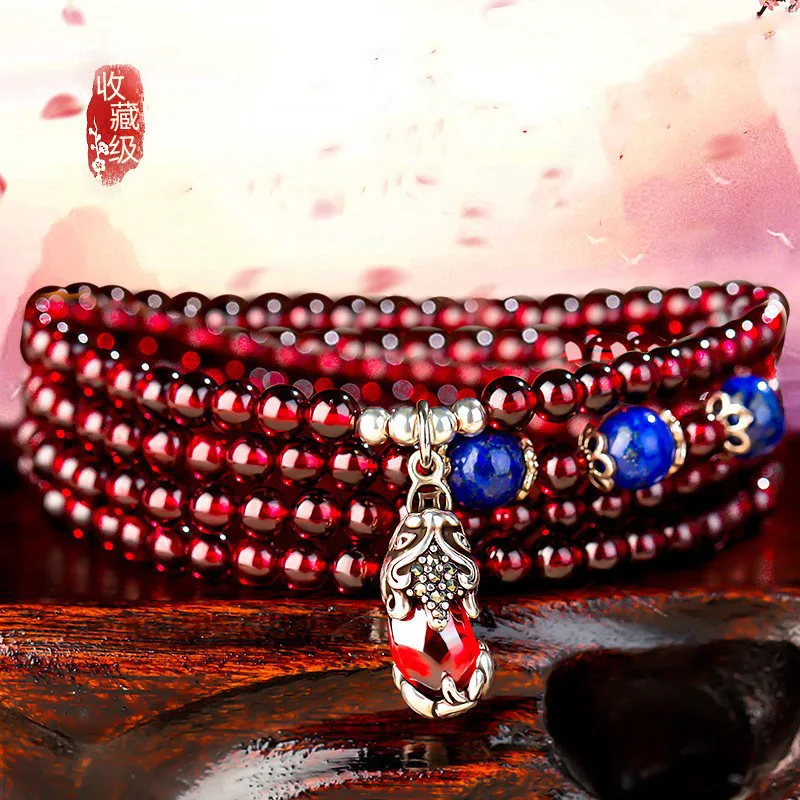 

Burgundy Garnet For Women Single Circle Couple Jewelry Crystal Multi-Circle Lucky Collection Bracelet Accessories HandString