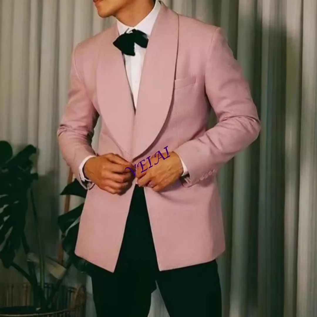 カスタムメイドのおしゃれなメンズスーツジャケット、無地の生地、シングルスリット、ピンク、ビジネス、スリムフィットジャケットスーツ、ランウェイスタイル