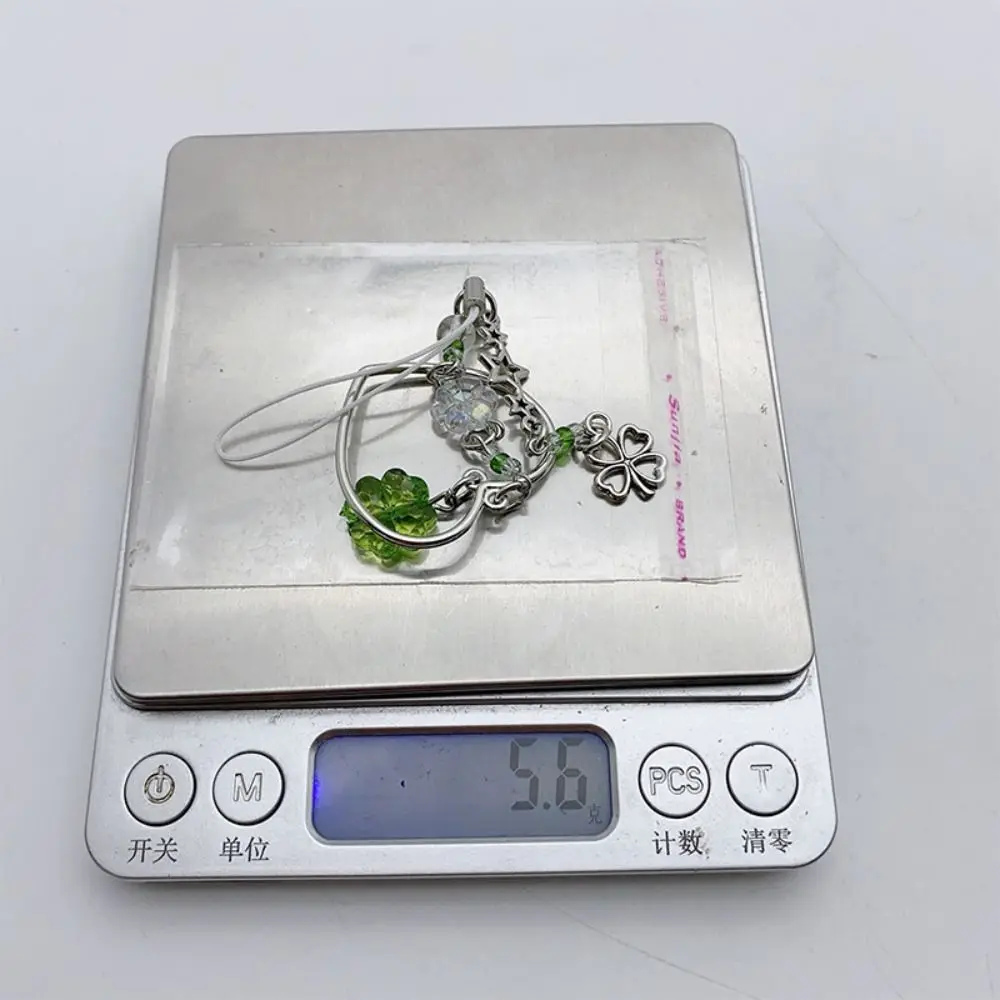 Summer Lucky Grass Phone Charms Green Five-pointed Star Four-leaf Clover Beaded Keychain Flower Clover Grass Keychain Women