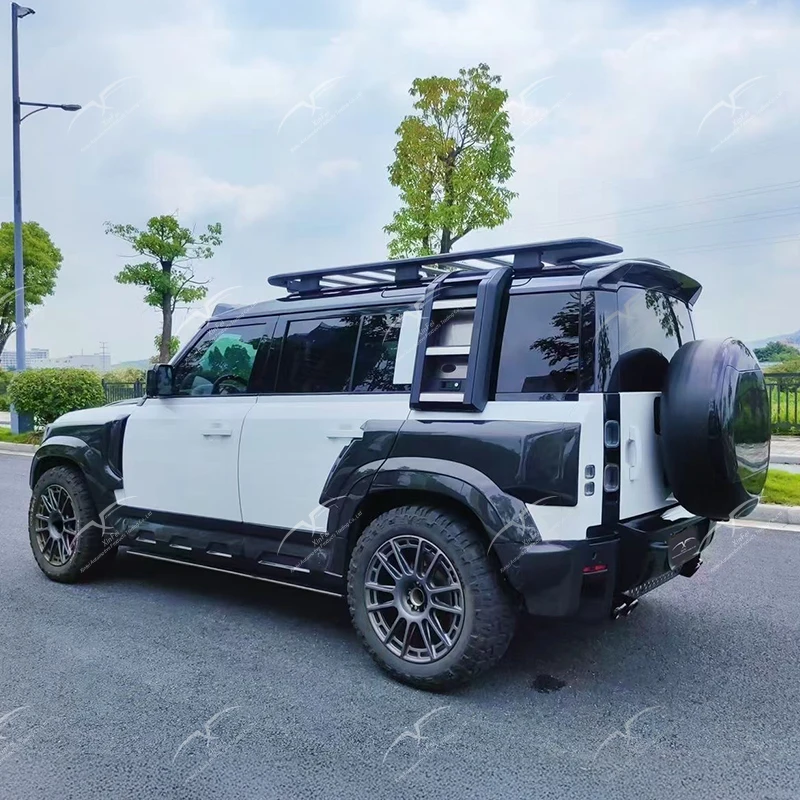 Modificación de parachoques de coche, falda lateral de labio delantero de fibra de carbono, capó de coche adecuado para Defender Upgrade KN, Kit de carrocería ancha