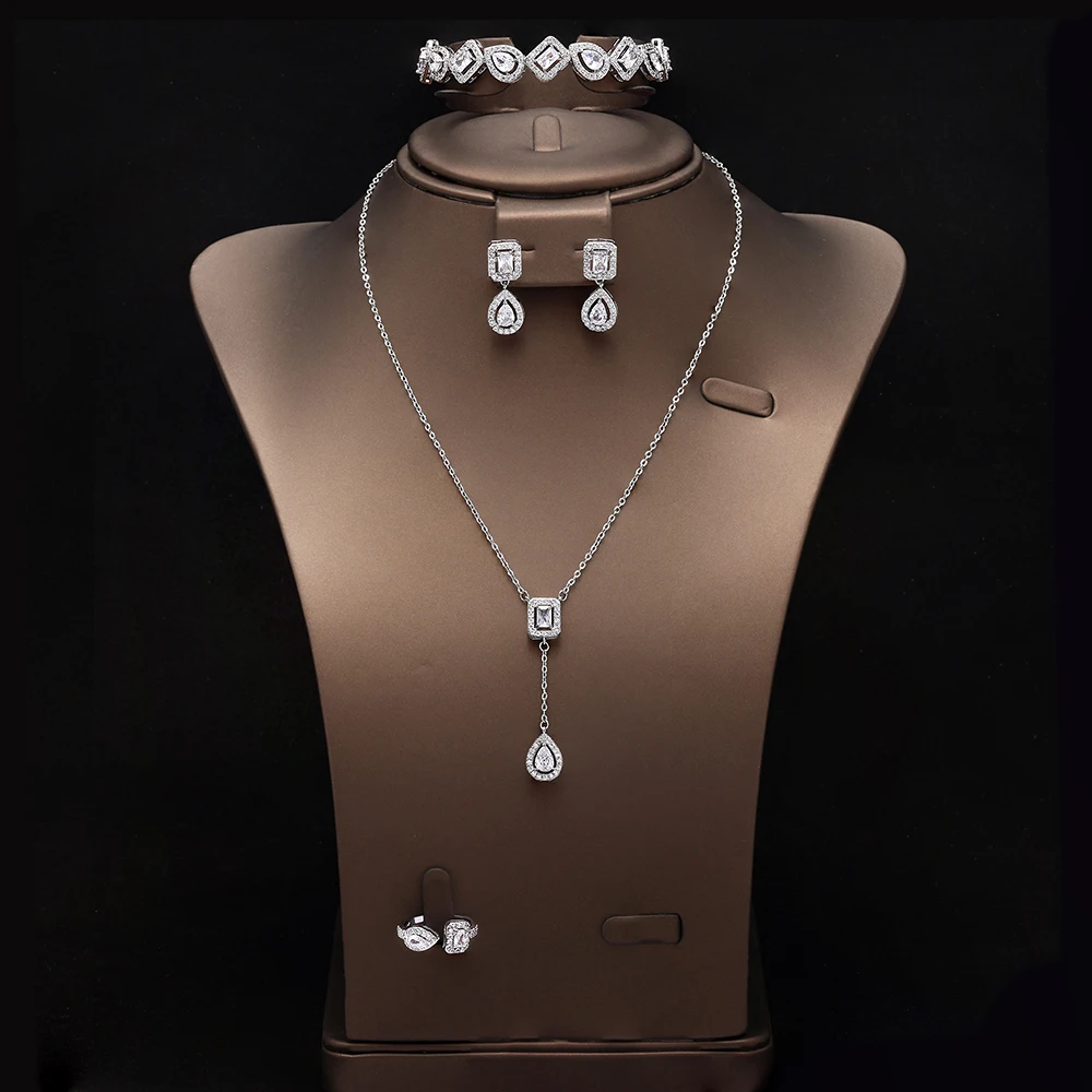 

HIBRIDE New Everyday Simple Elegant Necklace Earrings Bracelet Set Womens Dress Decorative Jewelry Wedding Party Date Gift 1052