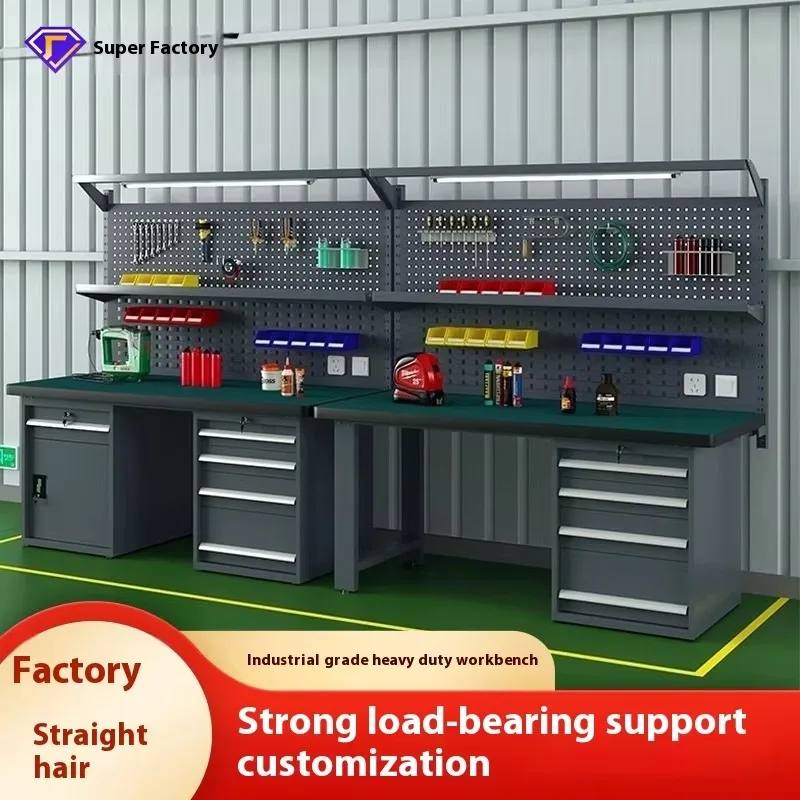 Heavy-Duty Anti-Static Steel Plate Worktable Operation Bench Worktable for Workshop Maintenance Tool Cabinets