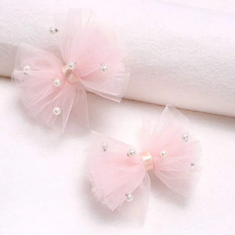 2Pcs Sweet Chiffon Bow Hairpin Side Clip For Girls Fashion Pearl Double-layer Bows Hair Clips Korea Headwear Hair Accessories