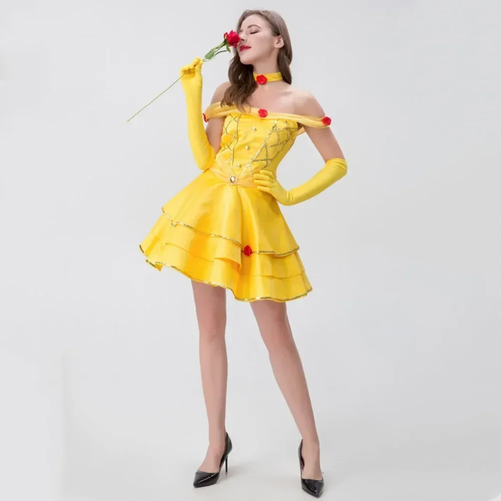 Anime Fantasia Beauty and the Beast Belle Princess Costume Halloween Stage Performance Cartoon Queen Cosplay Dress