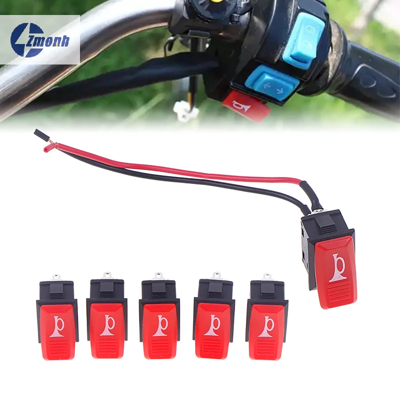 5Pcs/set Horn Switch Car Button E-bike Motorcycle Horns Universal Momentary Push Rocker Switches Plastic 2 Pin Self-reset Red