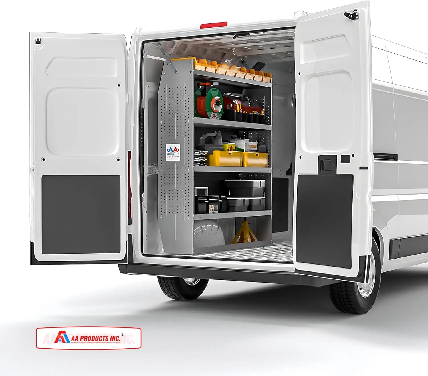 AA Products SH-6005 Stalen midden-/hoge dakbedelwagenrekopslagsysteem Geschikt voor Transit, NV, Promaster en Sprinter, bestelwagens