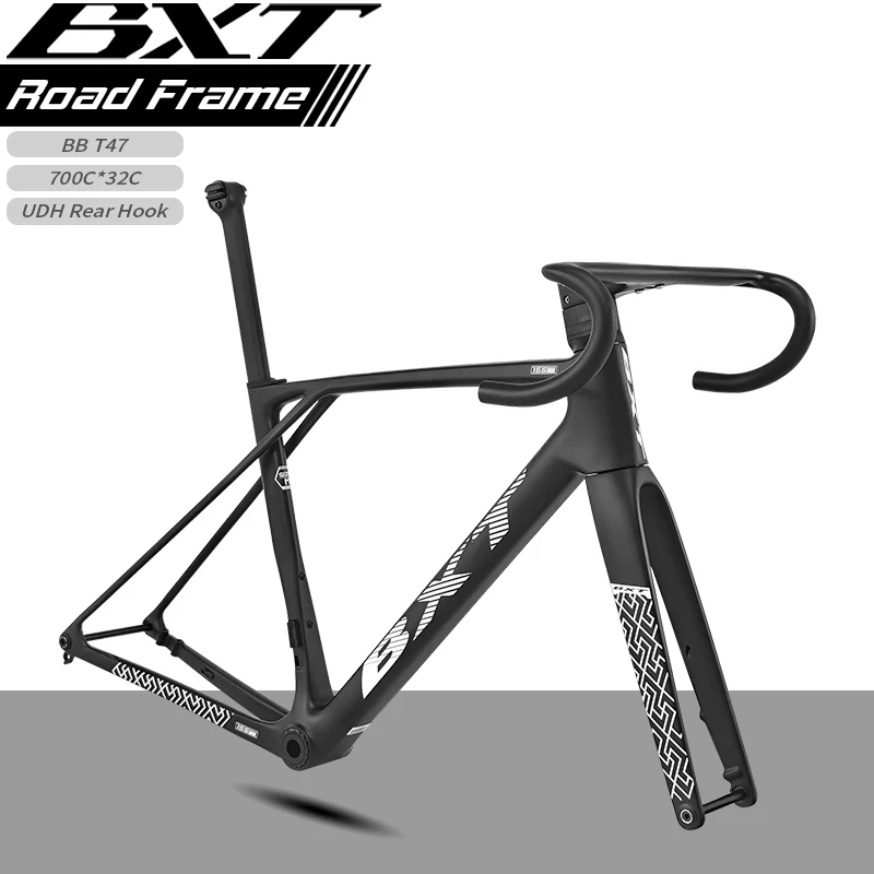

BXT New 700C Bicycle Frame Carbon Fiber Frame Fork Carbon Road Bike Framesset Thru Axle Disc Brake Frame UDH Rear Hook