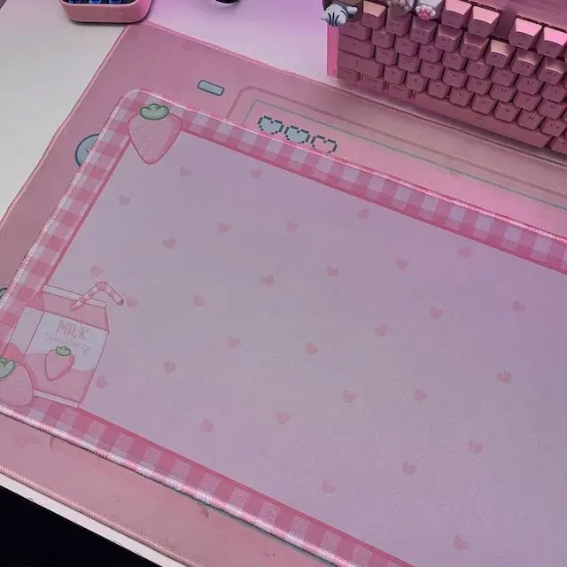 Kawaii Strawberry Milk Mousepad,Play Mat Pink Gaming Desk Mat,Pastel Anime Aesthetics,extra Wide Cute Mouse Pad (multiple Sizes)