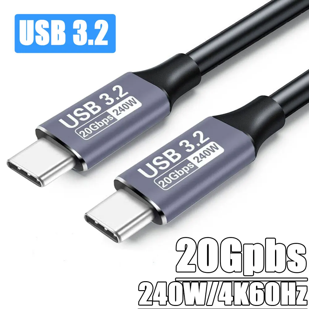 USB 3.2 20Gbps 48V 5A 240W USB C-Type-C 3.2 Gen2 케이블 데이터 전송 USB C SSD 하드 디스크 케이블 4K 60Hz QC 3.0 고속 충전