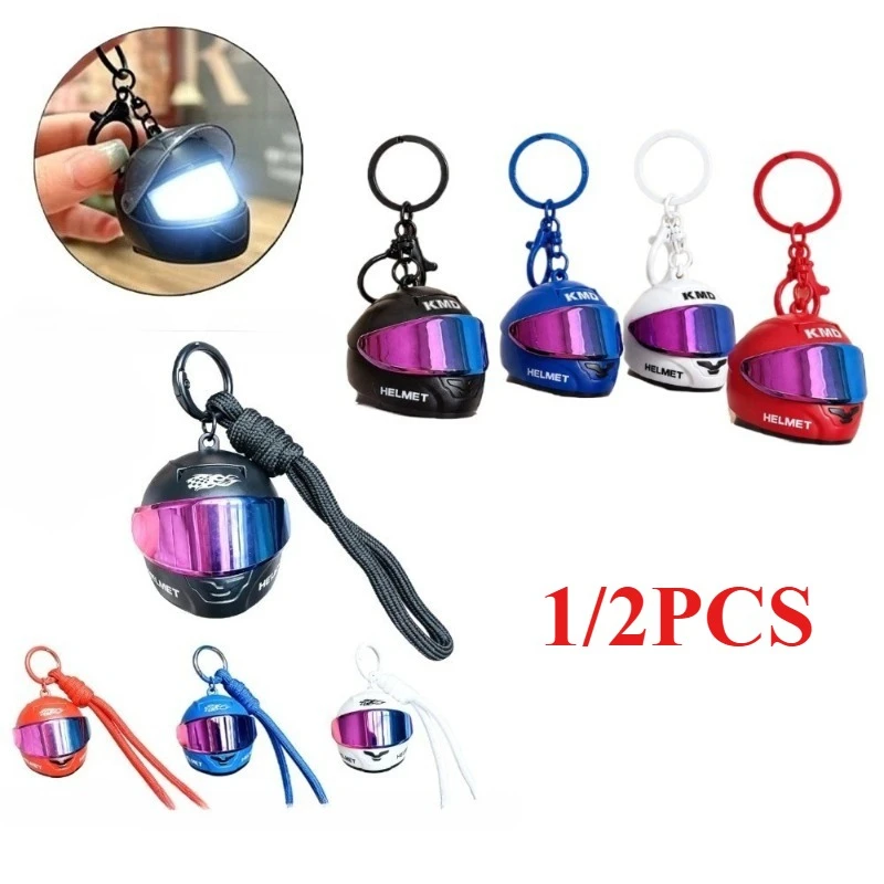 1/2 PCS Cool Light-up Helmet Keychain Lightweight Versatile Mini Night Light Pendant Realistic Multifunctional Helmet Bag Charm