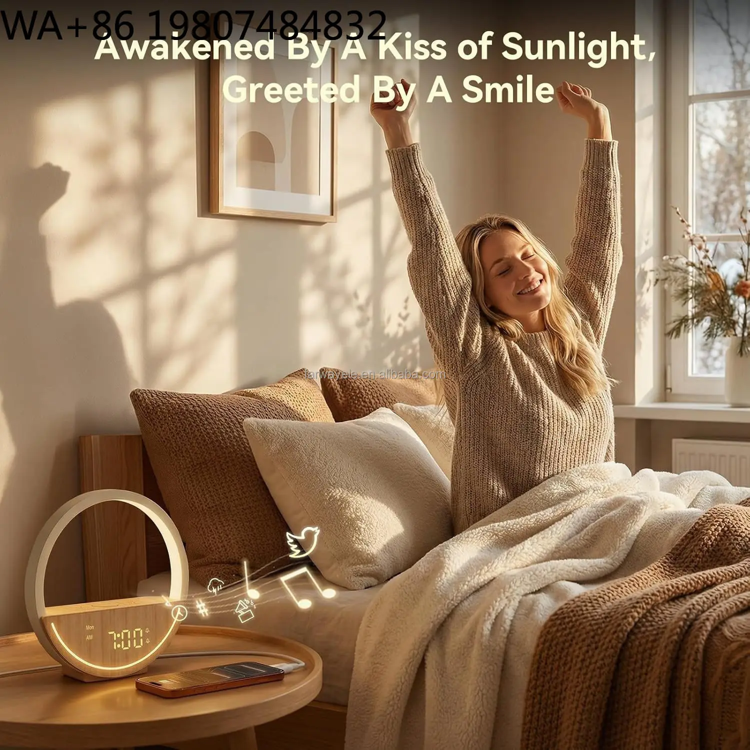 Dawn Simulation Sunrise Bedside Lamp 20 Soothing White Noise Modes Dimmable Night Light Quiet Sleep Aid For Bedroom Rest Space