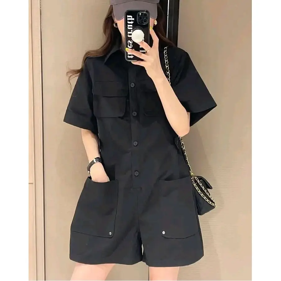 カジュアル ルーズ 通勤 ジャンプスーツ レディース ワークウェア パンツ ハイウエスト ストレートレッグ ポリエステル繊維 快適 ファッション性 抗老化