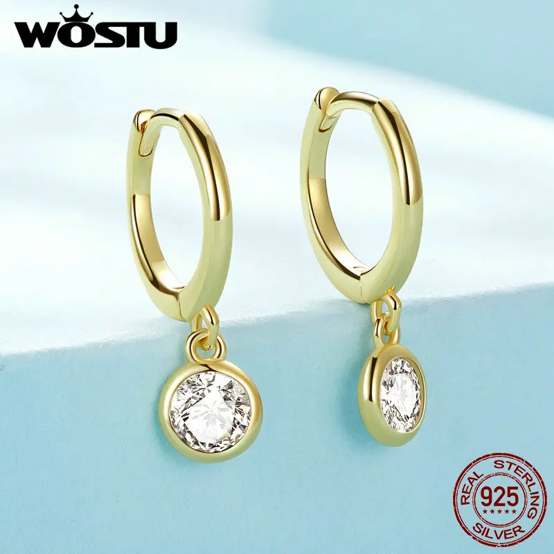 WOSTU 925 Sterling Silver 18K Gold Wedding Hoop Earrings Women Simple Star Geometric earring Drop Ear Studs Engagement Pendiente