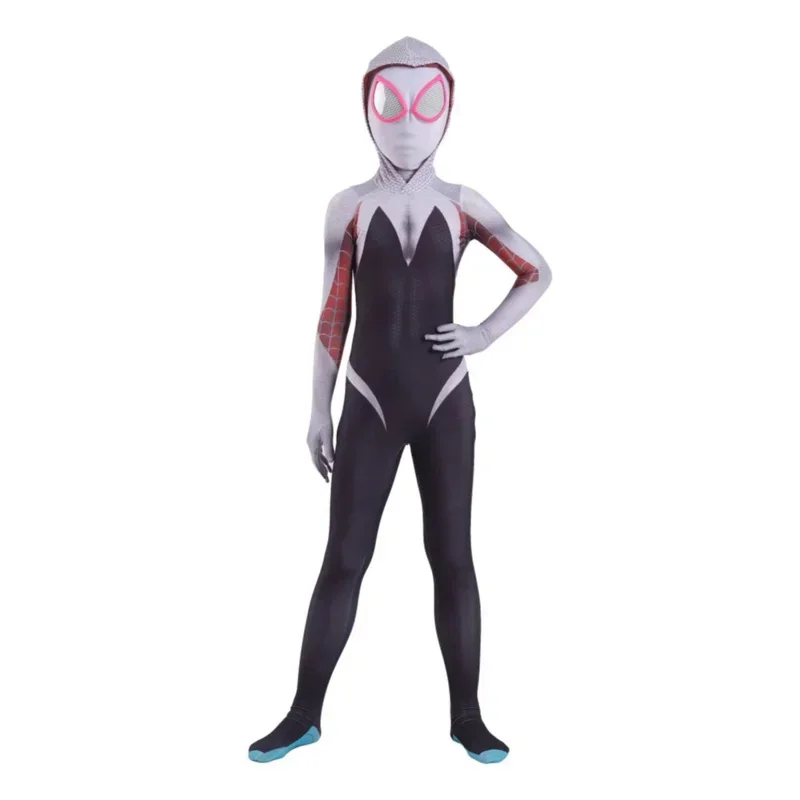 Spidergirls gwen stacy elastano macacões menina zentai traje para halloween cosplay feminino aranha terno para crianças trajes d