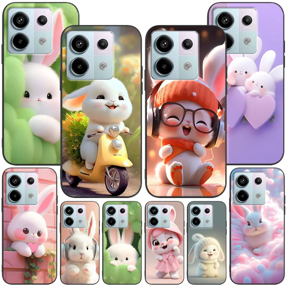 A Cute Rabbit With A Purple Hat Case for Xiaomi Redmi 10 10C 9C 9A 9i 9 9T 12 12C 10A K40 Black Soft TPU Mobile Phone Bag Cover