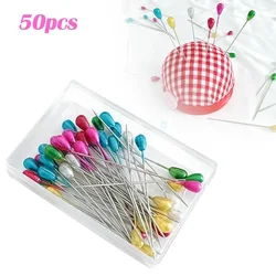 50Pcs Extra Long Pearl Head Pin Stitch Straight Sewing Pins for Corsage Dressmaking Florists Pins Positioning Needle Sewing Tool