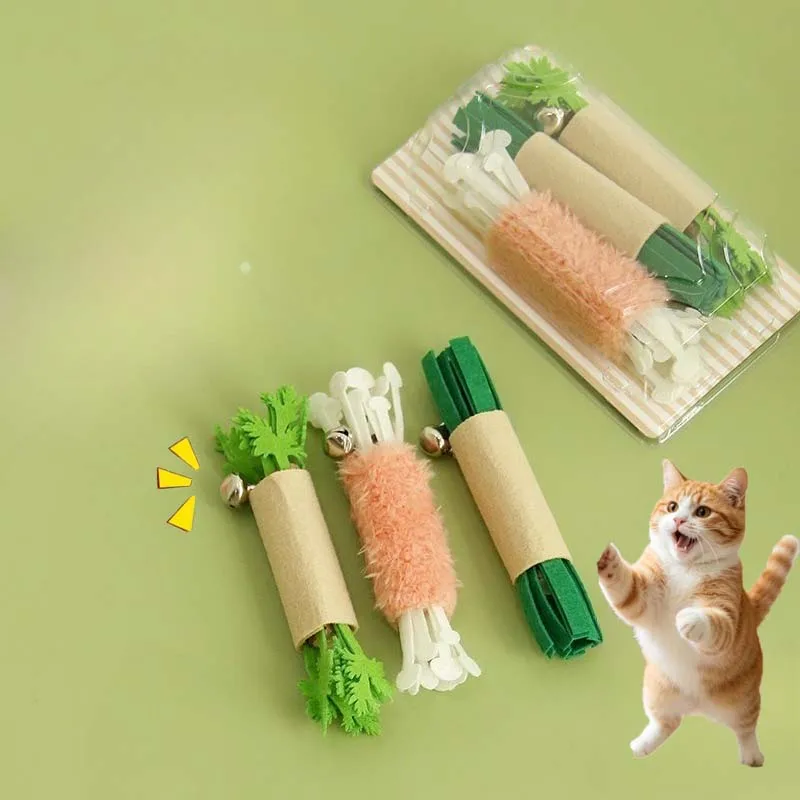 Cat Chew Toy Simulated Vegetable Roll Combination Squeaky Bell Chew-resistant Kitten Toy Teeth Grinding Interactive Cat Toy