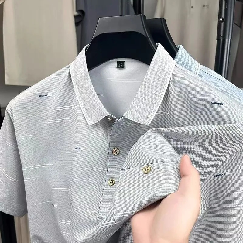 Summer Ice Silk Men's Short Sleeve T-Shirt Middle-aged and Elderly Collar Casual Polo Shirt Top