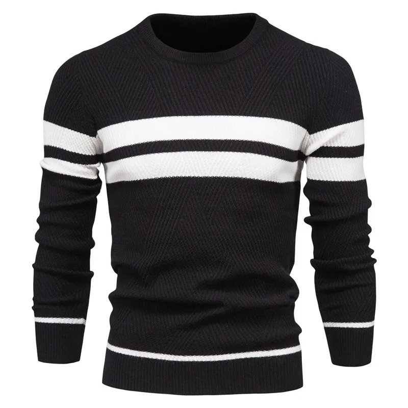 2024 Autumn and Winter Men\'s Casual Striped Men\'s Sweater Pullover Color Blocking Round Neck Men\'s European Size Knitwear