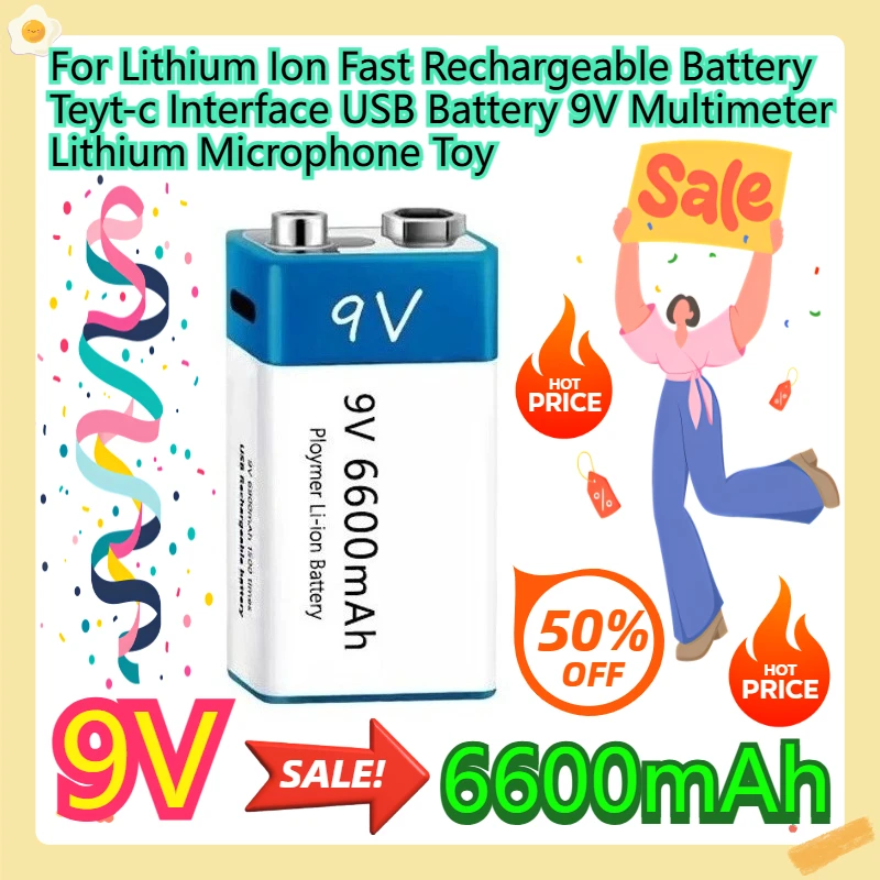 

For Lithium Ion Fast Rechargeable Battery Teyt-c Interface USB Battery 9V Multimeter Lithium Microphone Toy 9V 6600mah