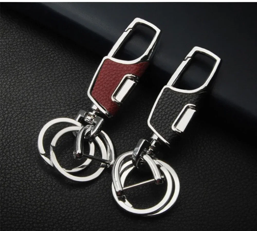 One Click Open Car Key Chain Pendant Double Ring Thickened Loss-proof Metal Simple and Fashionable Portable Men's Belt Key Chain