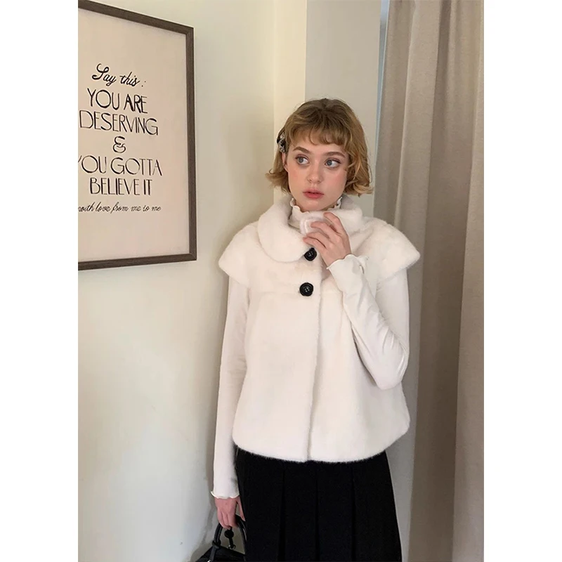 Wit namaakbont vest dames elegant bijgesneden pluizig jasje Koreaanse harige jas vest wintermode streetwear ontwerp bovenkleding