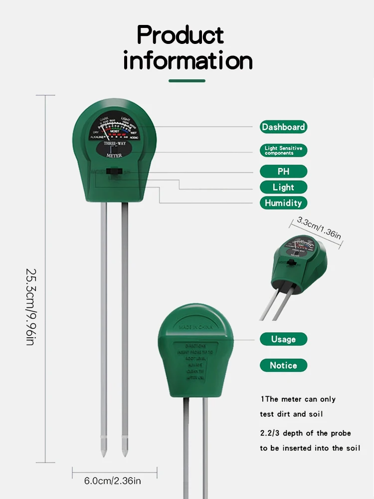 1 PCS Digital 3 In 1 Soil PH Meter Moisture Monitor Temperature Sunlight Tester For Gardening Plants Blumen Tester Testing