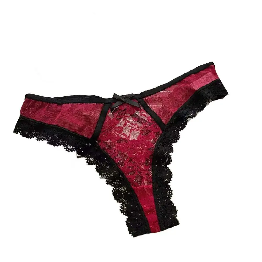 

Breathable Patchwork Mesh Floral Bowknot Panties Ruffle Hollow Out Lace Flower Transparent Briefs Underwear Cotton Crotch Lady