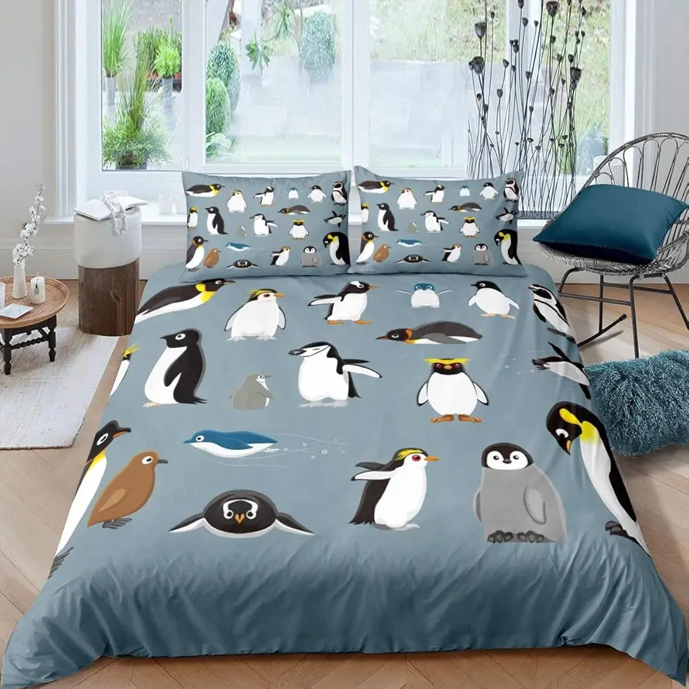 

Комплект постельного белья с изображением пингвинов, пододеяльник с изображением животных Антарктиды для детей, мальчиков и девочек, пододеяльник в мультяшном стиле, размер Twin, зимняя тематика