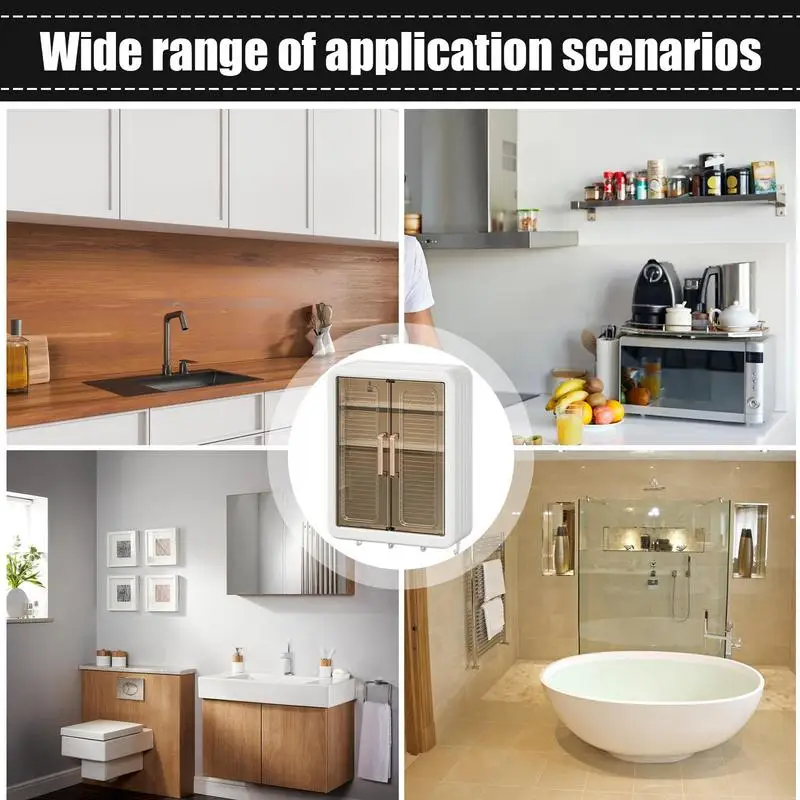 Wall Storage Cabinet Double Door Wall-Mounted SpiceRack Cabinet Multifunctional Wall Cosmetic Storage Box For Kitchens Bathroom