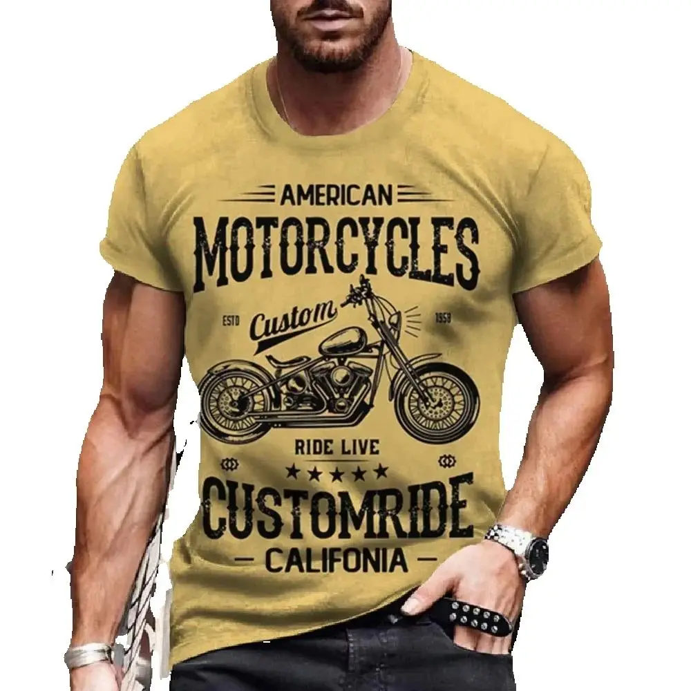 

Мужская летняя футболка с круглым вырезом и короткими рукавами, мотоциклетная простая дышащая быстросохнущая футболка с принтом, удобный спортивный повседневный топ