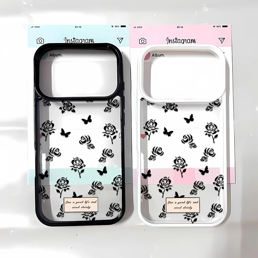 Rose Rose Elegant Butterfly Black Phone Case Aesthetic Soft Cover for Best iPhone 12 11 16 New Plus 14 Style 13 15 17 Air Max Pro - Aliexpress Deal