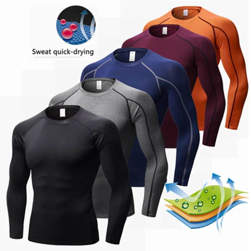 New Quick Dry Running Compression Shirt Men Fitness Long Sleeves Running Men Gym Shirt Tight Men Bodybuilding Sport T-shirt