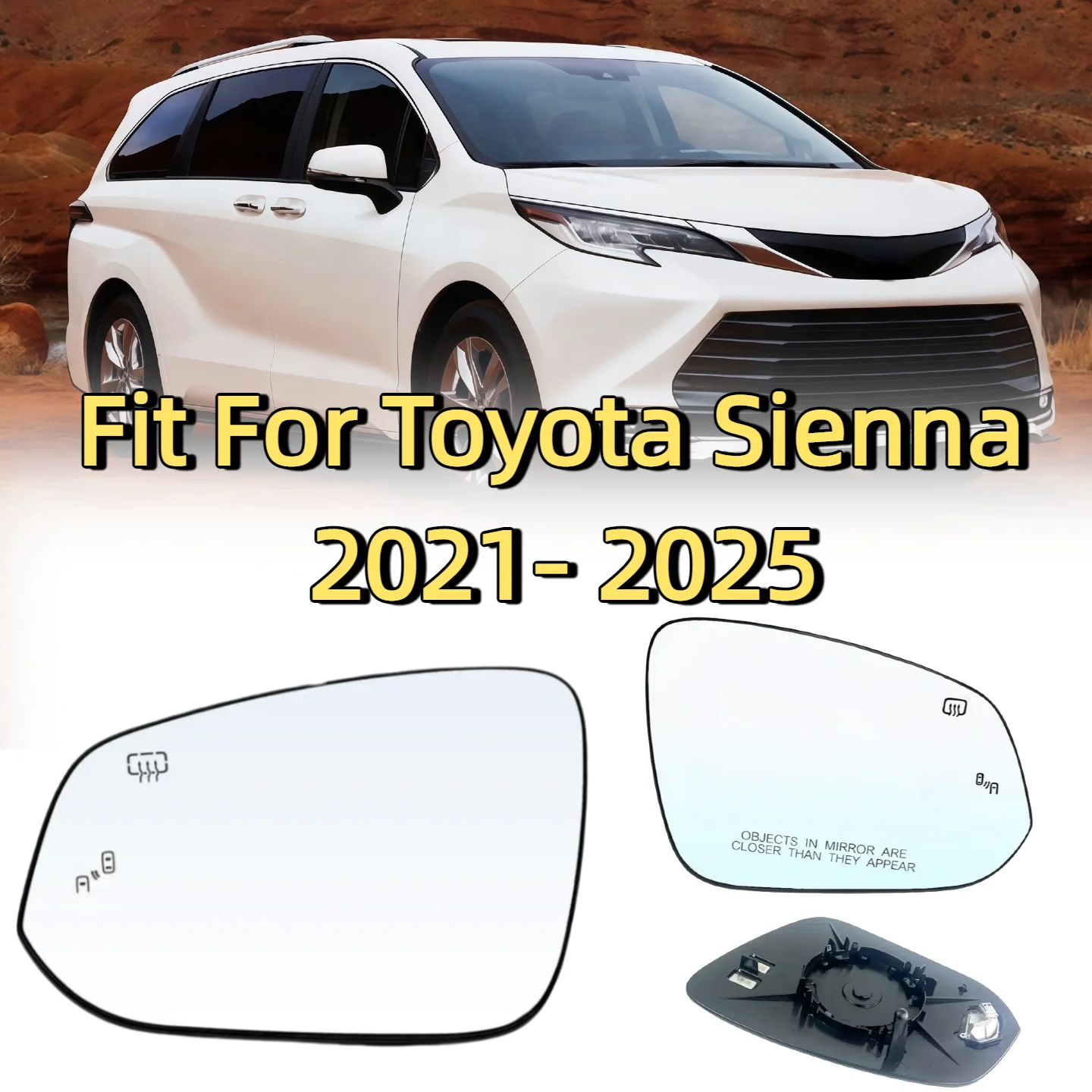 Espejo retrovisor lateral de cristal para Toyota Sienna 2021 2022 2023 2024 2025, lente de espejo de puerta de cristal, calefacción con luz de punto ciego