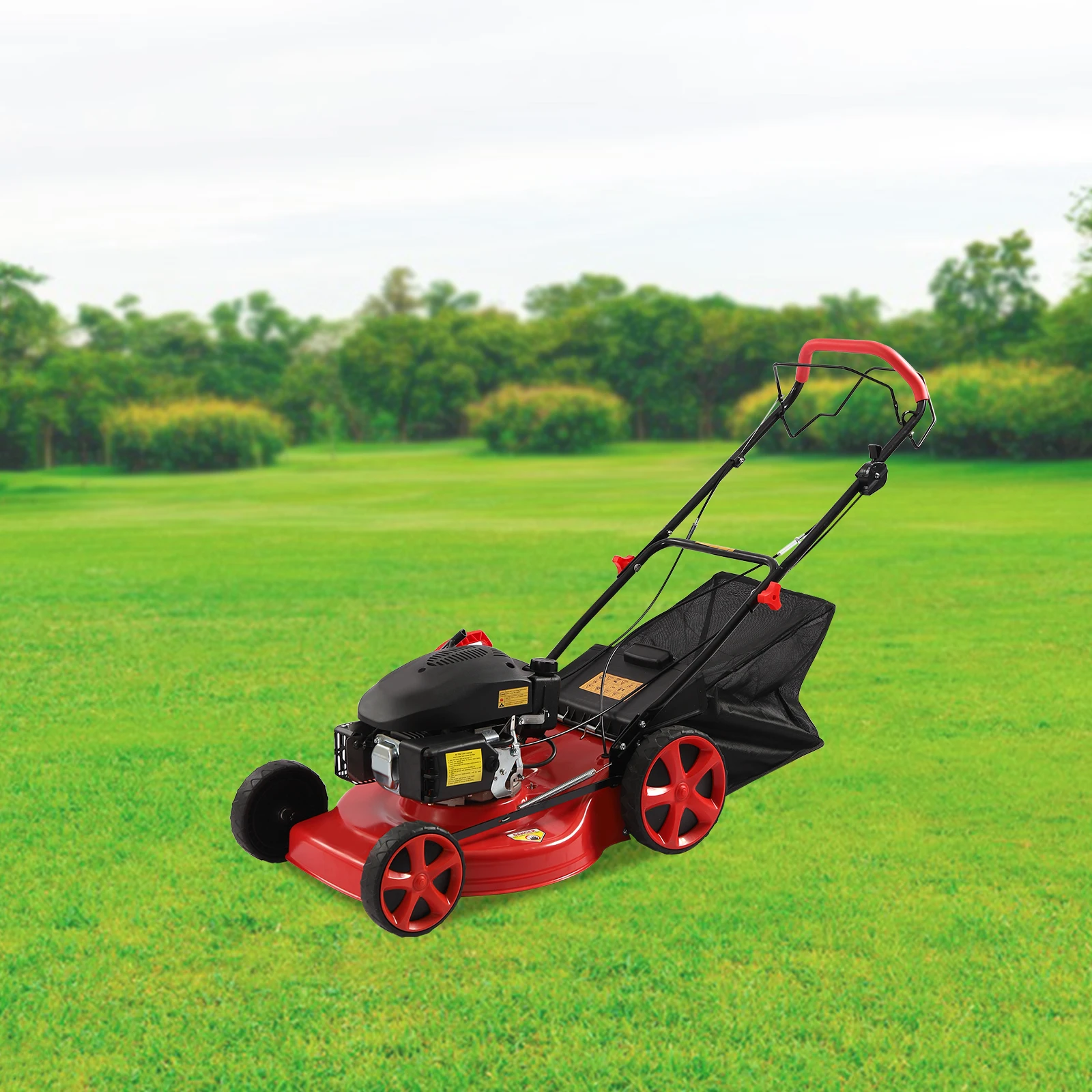 Push Lawn Mower, 5HP Power, Adjustable Height (8 Positions), 20-inch Cutting Width, 60L Grass Bag, 1.6L Fuel Tank