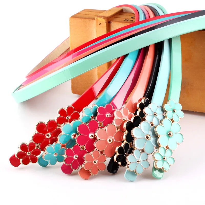 103x1cm Candy Color 3 Flower Buckle Belts For Women Dresses 2020 Female Red Black White Camel Leather Belt Brand Slimming Belts