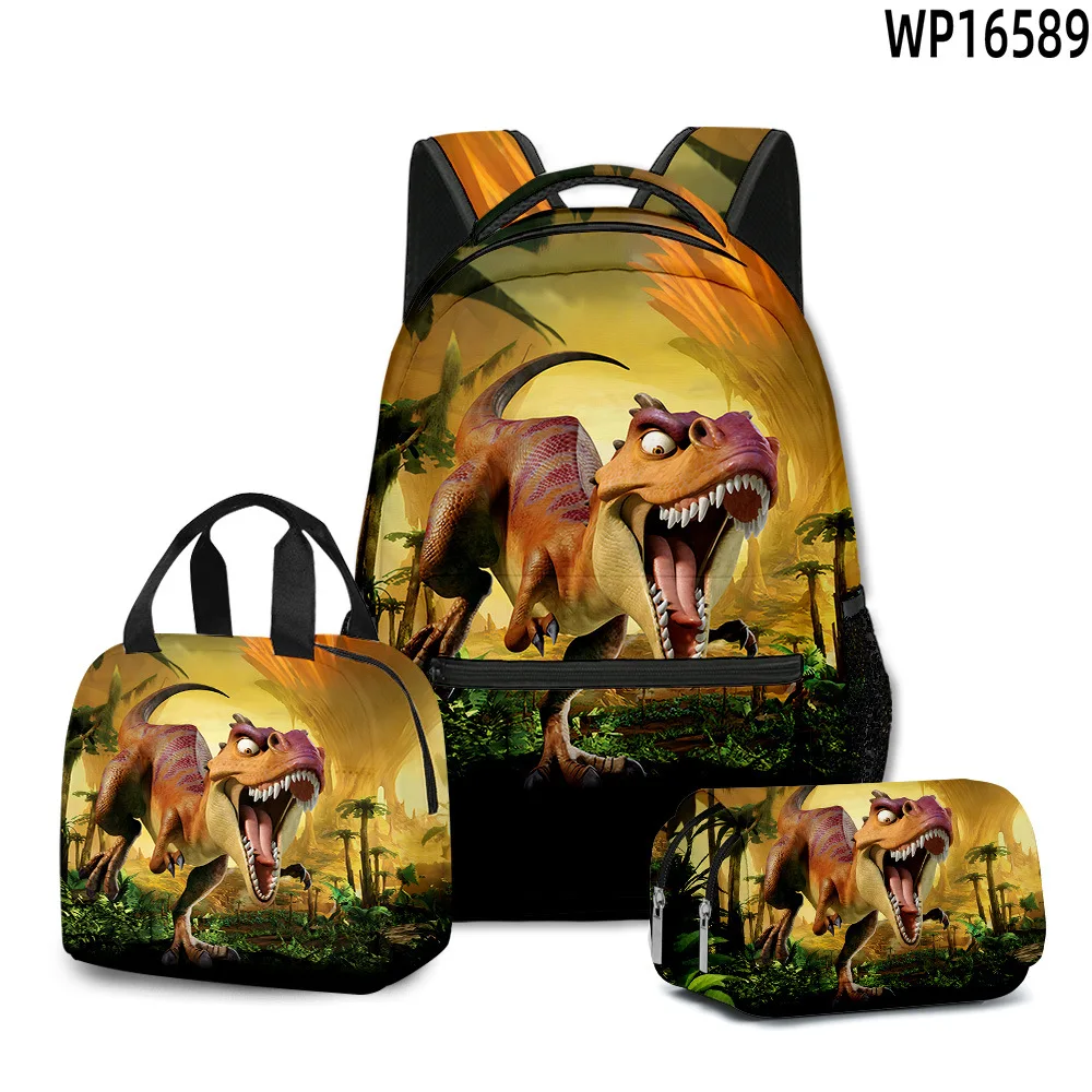 Classic Popular Novelty Cartoon dinosaur 3D Printed 3pcs/Set student School Bags Travel Notebook Backpack Lunch bag Pencil Case